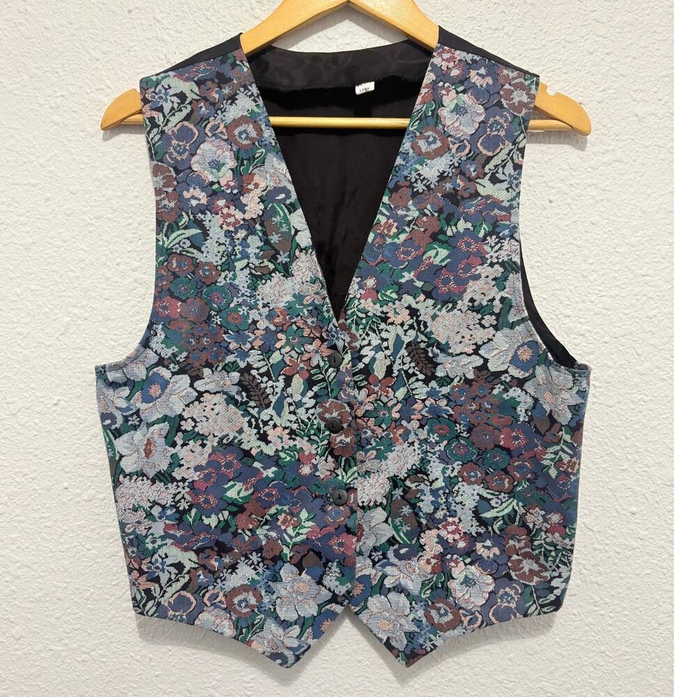 Vintage Tapestry Vest Boho Fairy Ren Faire 80s  Made in the USA Floral